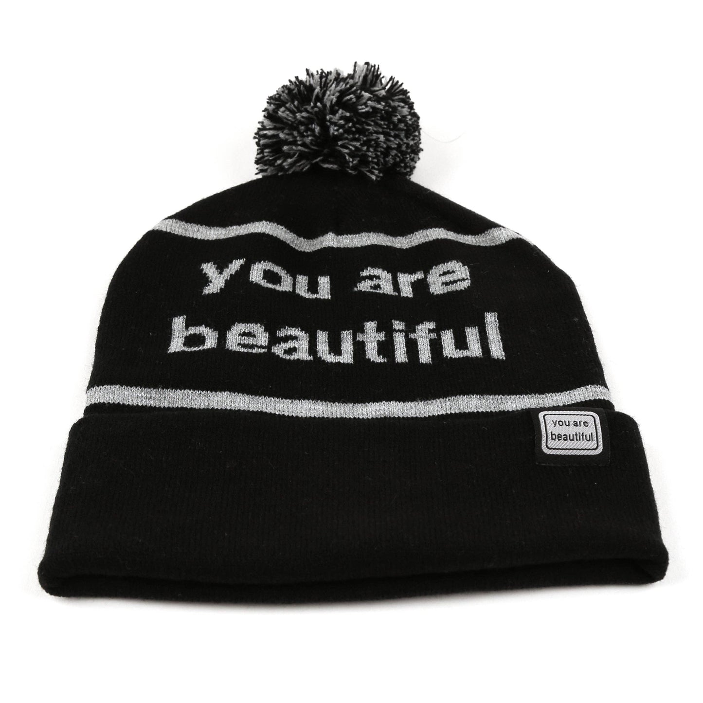 You Are Beautiful Embroidered Pom Beanie