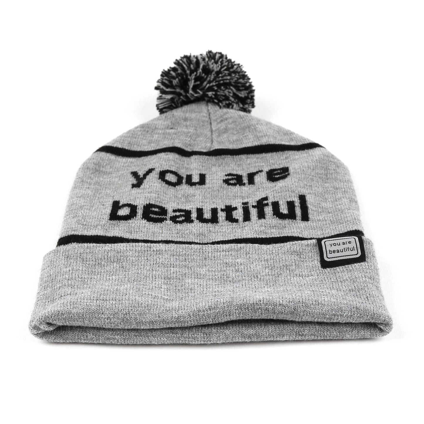 You Are Beautiful Embroidered Pom Beanie