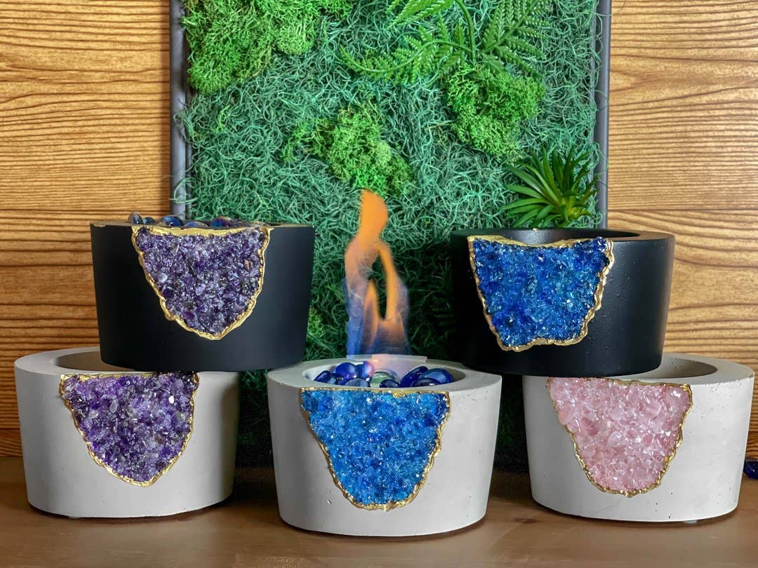 Amethyst Tabletop Fire Pit, Geode Crystal Fire Bowl