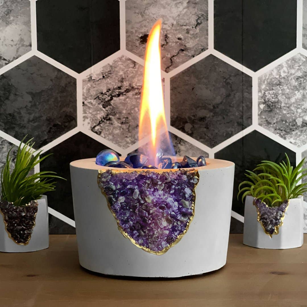 Amethyst Tabletop Fire Pit, Geode Crystal Fire Bowl