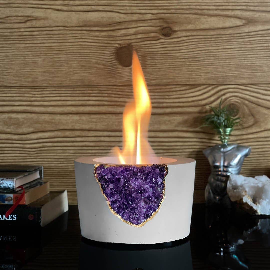 Amethyst Tabletop Fire Pit, Geode Crystal Fire Bowl