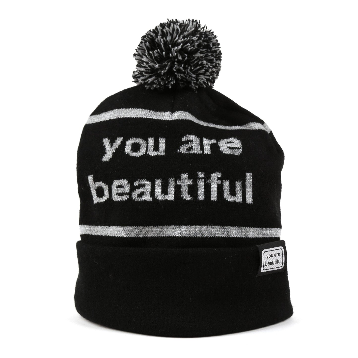 You Are Beautiful Embroidered Pom Beanie