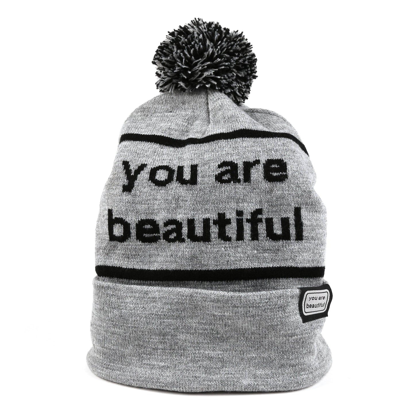 You Are Beautiful Embroidered Pom Beanie