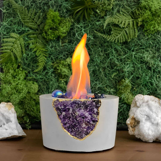 Amethyst Tabletop Fire Pit, Geode Crystal Fire Bowl