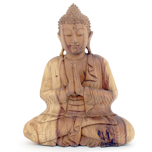 Hand Carved Wood Praying Buddha